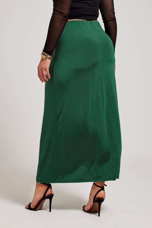 YOURS LONDON Plus Size Forest Green Slinky Maxi Skirt | Yours Clothing 3