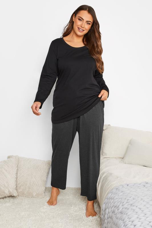 Plus Size Charcoal Grey Marl Wide Leg Pyjama Bottoms | Yours Clothing 2