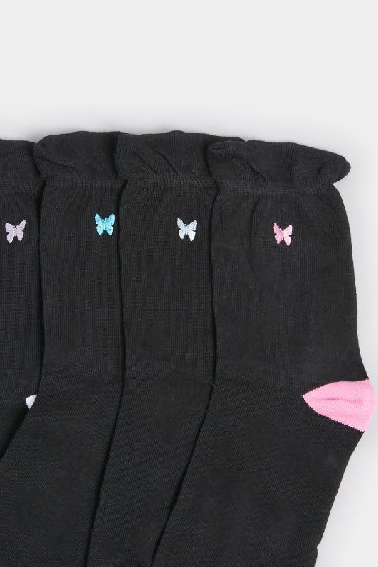 YOURS 4 PACK Black Butterfly Embroidered Ankle Socks | Yours Clothing 4
