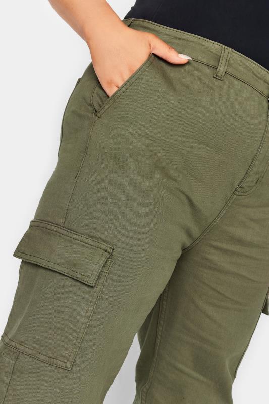 YOURS Curve Plus Size Khaki Green Wide Leg Pocket Cargo Trousers | Yours Clothing  5
