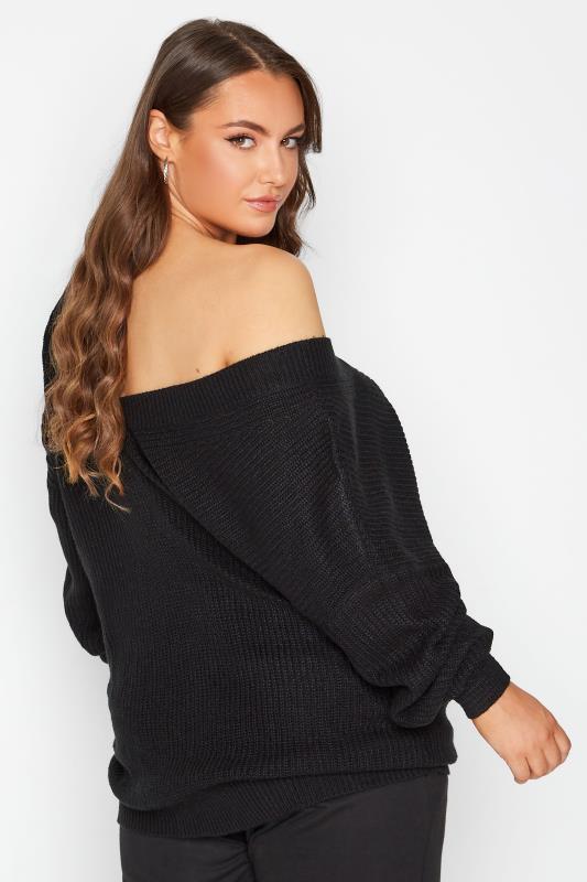 Plus Size Curve Black V-Neck Knitted Jumper | Yours Clothing 3