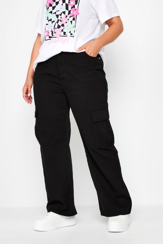 YOURS Plus Size Black Straight Leg Cargo Jeans | Yours Clothing  1