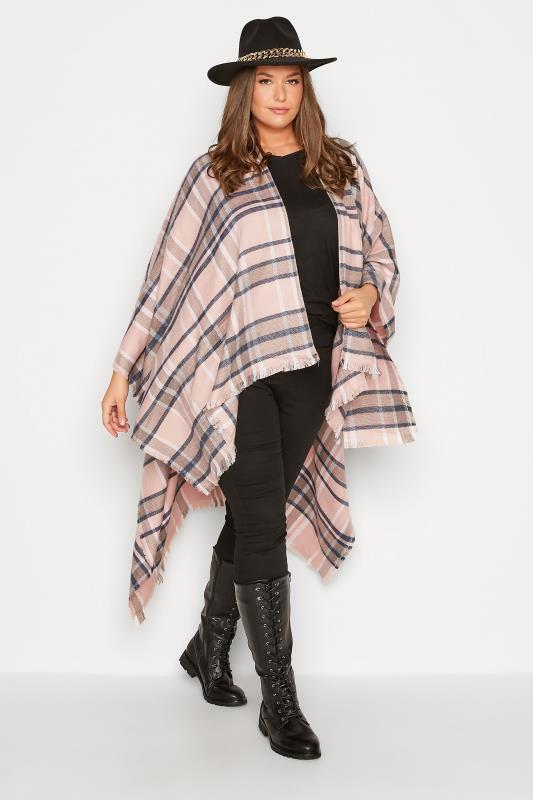 Großen Größen  Curve Pink Checked Knitted Wrap Shawl