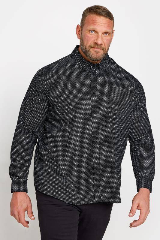 BadRhino Big & Tall Black Geometric Print Poplin Long Sleeve Shirt | BadRhino 1