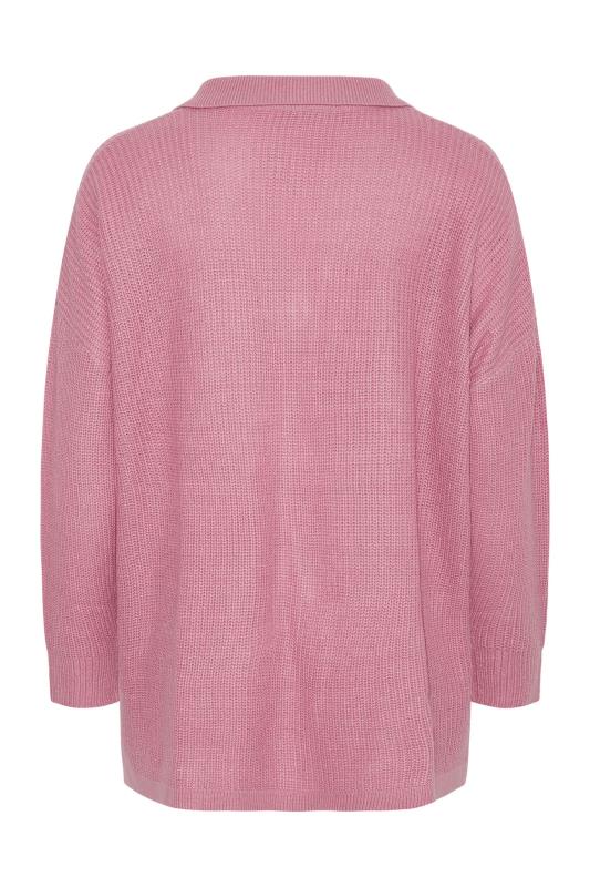 Plus Size Pink Knitted Collar Cardigan | Yours Clothing 7