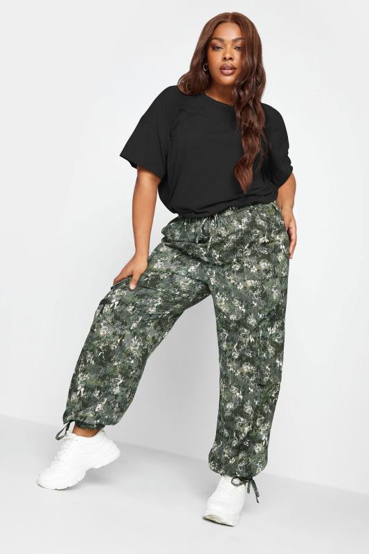 Plus Size  LIMITED COLLECTION Curve Dark Green Camo Cargo Parachute Trousers