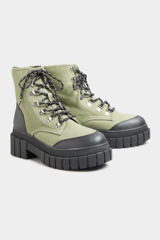 LIMITED COLLECTION Khaki Green Canvas Chunky Combat Boots In Wide Fit | Yours Clothing 4