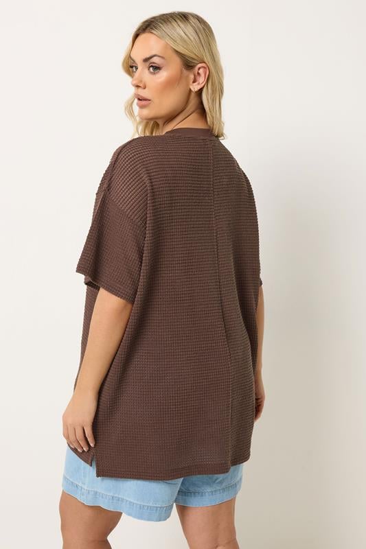 YOURS Plus Size Chocolate Brown Boxy Knitted T-Shirt | Yours Clothing 2
