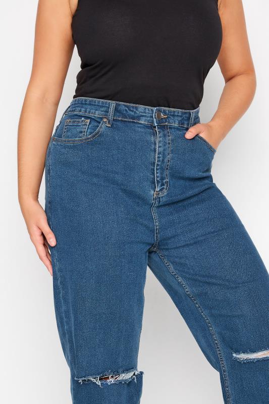 Curve Mid Blue Ripped Wide Leg Jeans 3