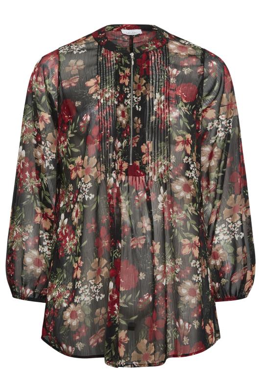 YOURS LONDON Plus Size Black Floral Print Zip Front Top | Yours Clothing 7