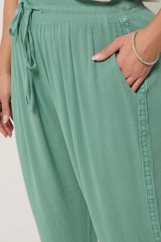 YOURS Plus Size Mint Crochet Side Crop Trousers | Yours Clothing 4