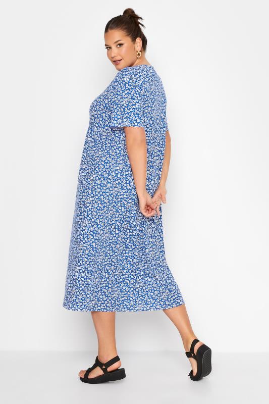 LIMITED COLLECTION Plus Size Cobalt Blue Floral Throw On Midi Dress | Yours Clothing 4