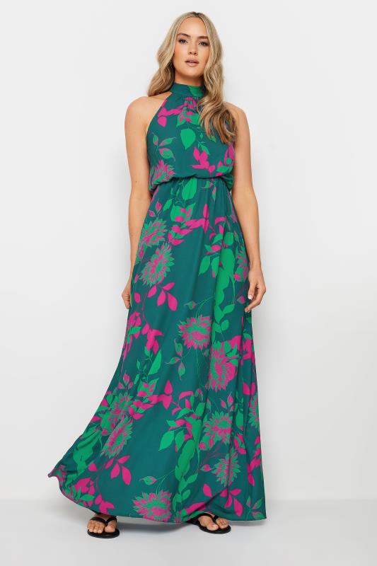 LTS Tall Women's Green Floral Print Halter Neck Dress | Long Tall Sally 1