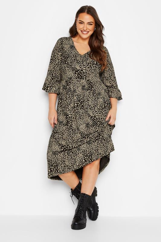 Curve Beige Brown Animal Print Smock Dress | Yours Clothing 2