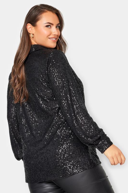 YOURS LONDON Plus Size Black Sequin Embellished Shirt | Yours Clothing 4