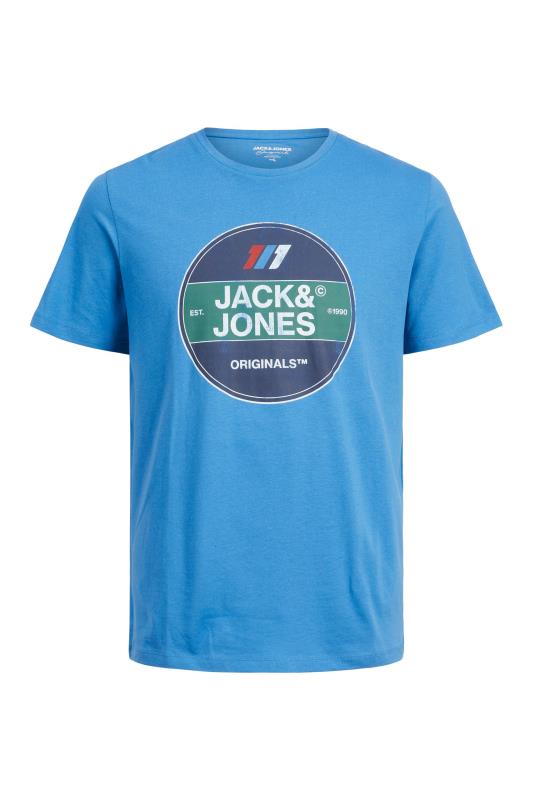 JACK & JONES Big & Tall Blue Printed Logo Crew Neck T-Shirt 2