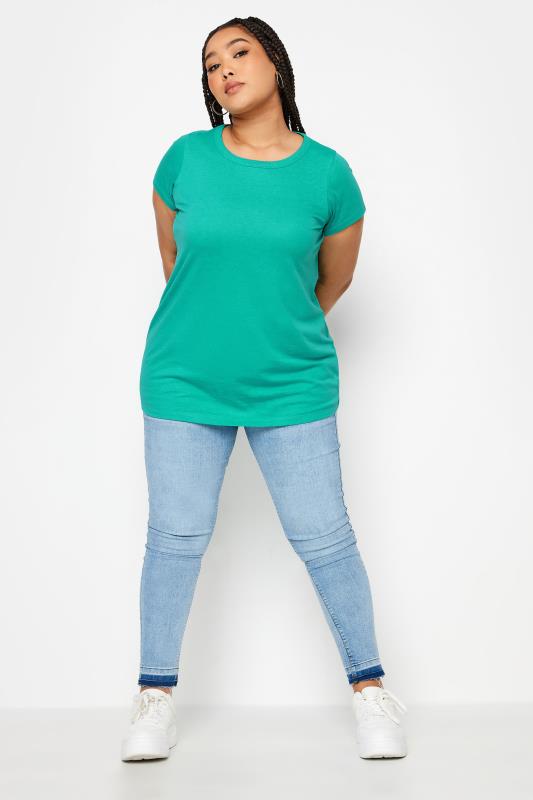YOURS Plus Size Teal Blue Cotton Blend T-Shirt | Yours Clothing 2