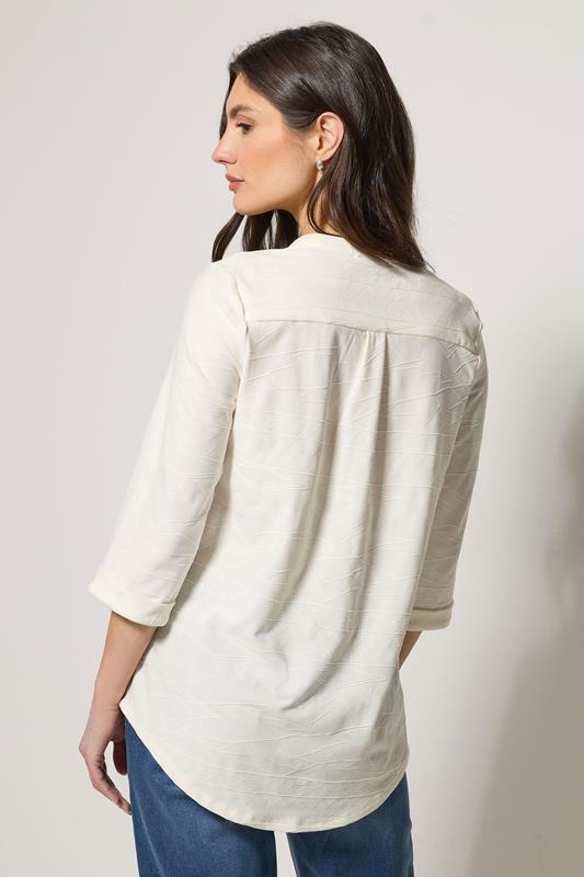 M&Co Ivory White Jacquard Detail Half Placket Shirt | M&Co 2