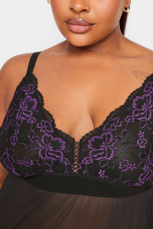 YOURS Plus Size Black Mesh Lace Detail Non-padded Babydoll | Yours Clothing 4
