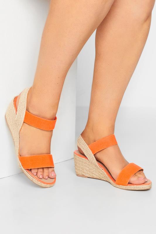Plus Size  Yours Orange Espadrille Wedges In Wide E Fit & Extra Wide EEE Fit
