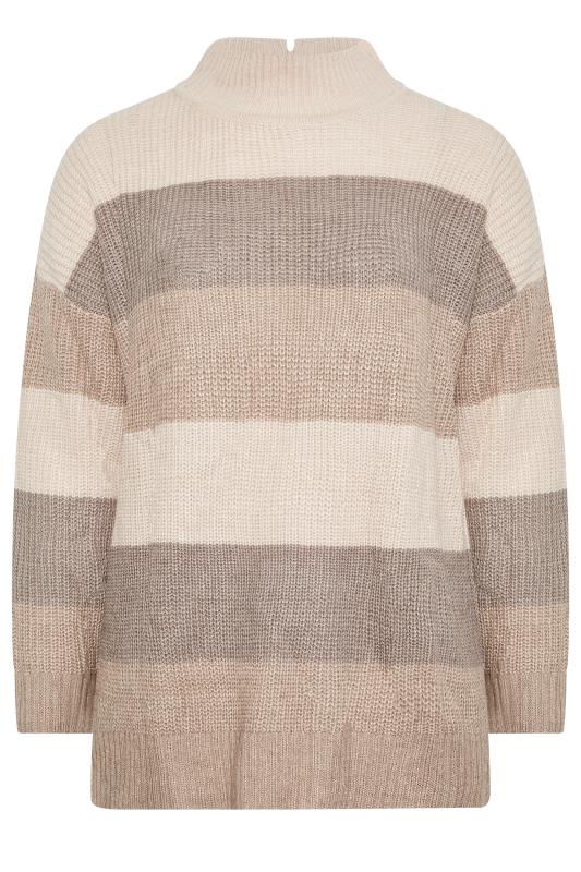 YOURS Plus Size Beige Brown Stripe High Neck Knitted Jumper | Yours Clothing 6
