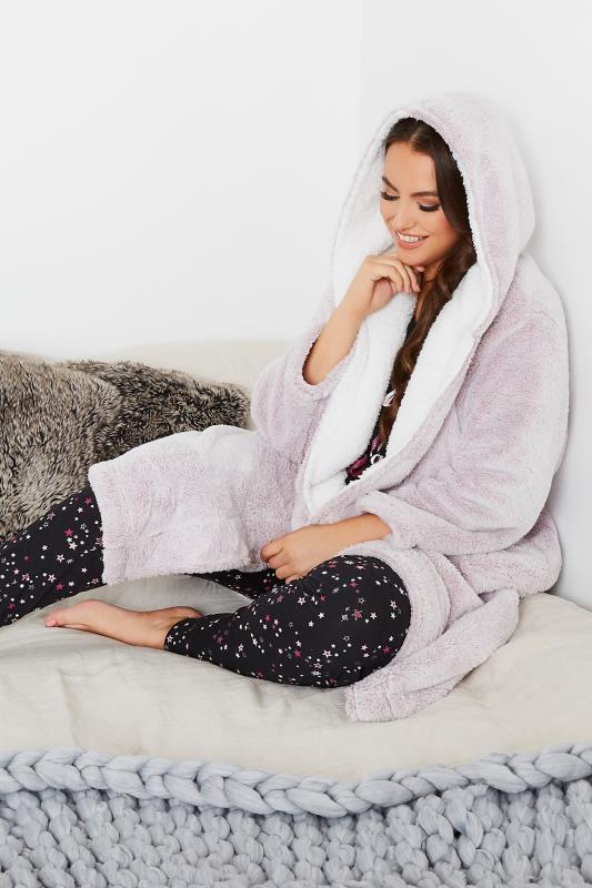 Plus Size Pink Contrast Hooded Dressing Gown | Yours Clothing 5