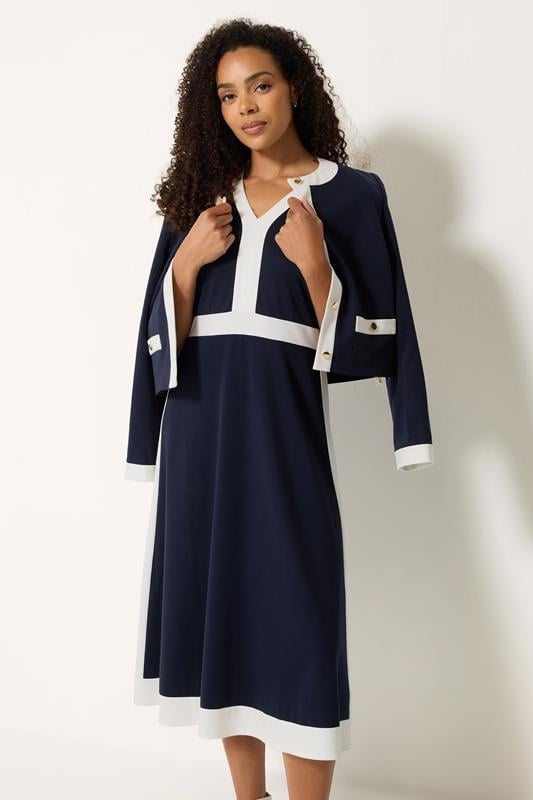 M&Co Navy Blue Colourblock Midi Dress | M&Co 5