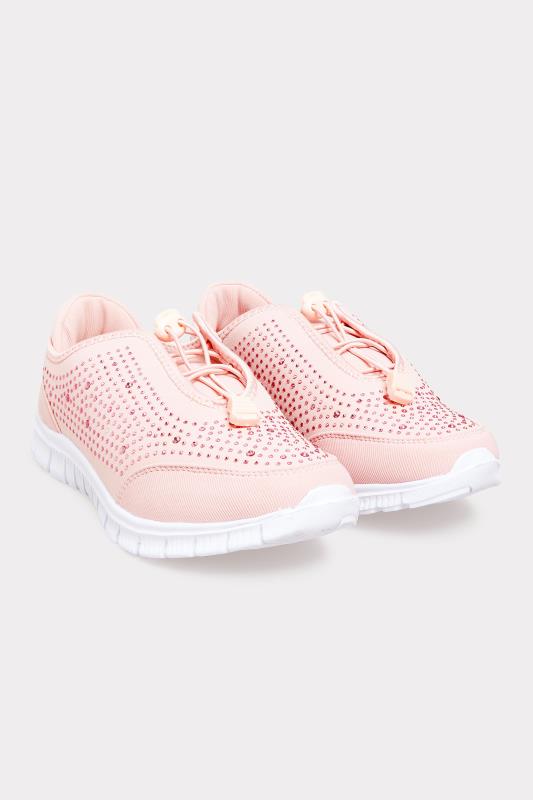 Pink Embellished Trainers In Extra Wide EEE Fit 2
