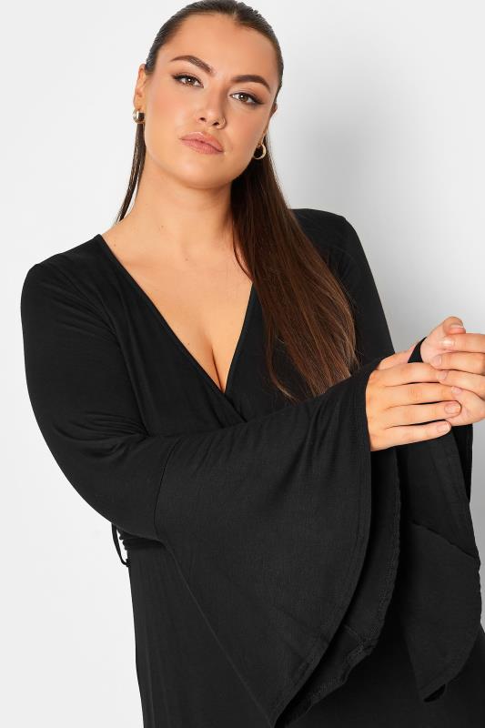 LIMITED COLLECTION Plus Size Black Flare Sleeve Wrap Dress | Yours Clothing 4