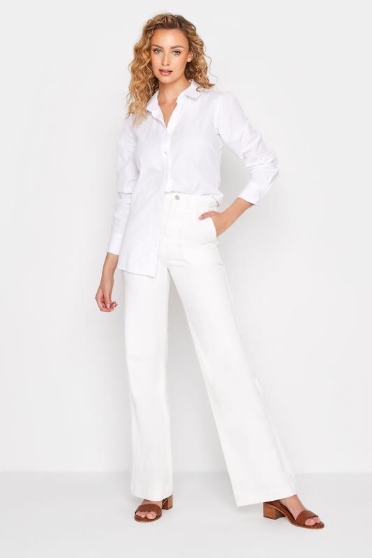 LTS Tall White Cotton Twill Wide Leg Trousers 2