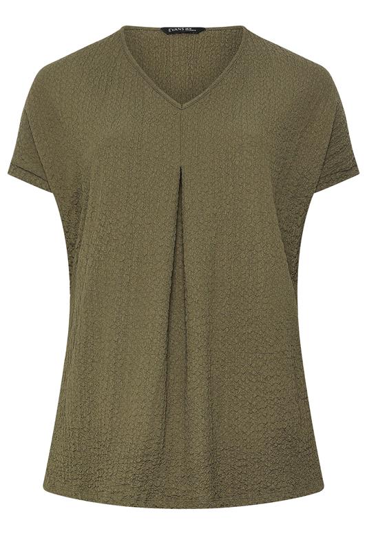 EVANS Plus Size Khaki Green Plisse Pleat Top | Evans 5