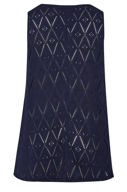 YOURS Plus Size Navy Blue Broderie Anglaise Pleated Vest Top | Yours Clothing 6