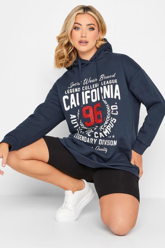  YOURS Curve Navy Blue 'California' Slogan Hoodie