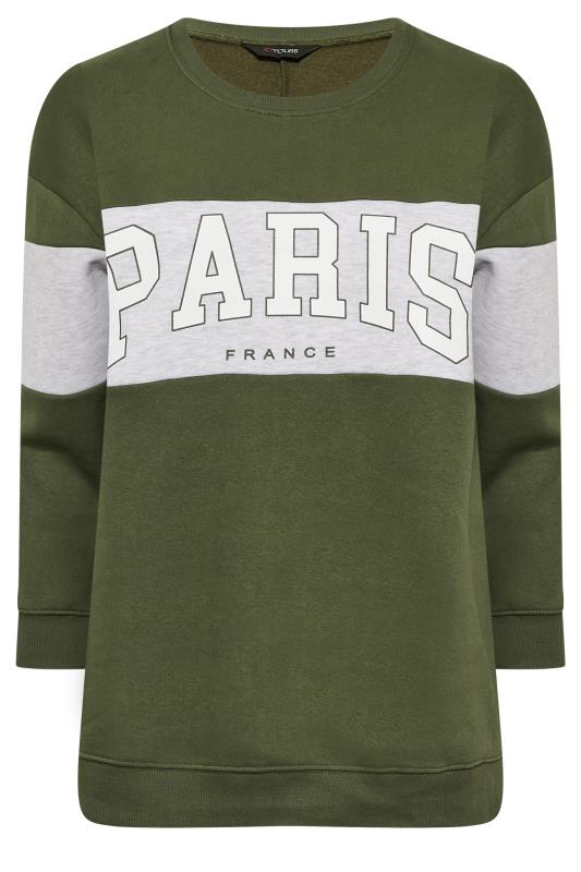 Plus Size Green Colour Block 'Paris' Slogan Varsity Sweatshirt | Yours Clothing 6
