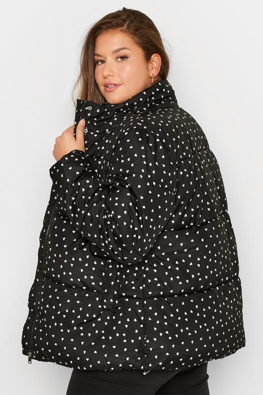 Plus Size Black Heart Print Puffer Coat | Yours Clothing 4