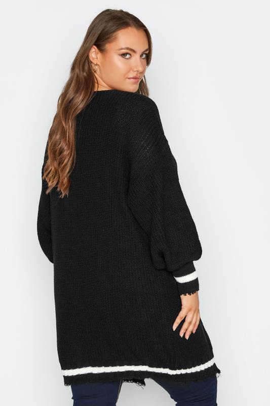 Plus Size Curve Black Stripe Trim Knitted Cardigan | Yours Clothing 4