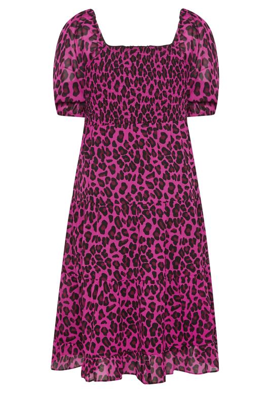 YOURS Curve Plus Size Hot Pink Leopard Print Midi Shirred Dress | Yours Clothing  7