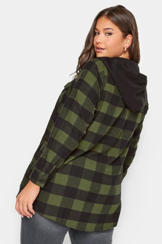 YOURS Plus Size Khaki Green Check Print Hooded Shirt | Yours Clothing 5