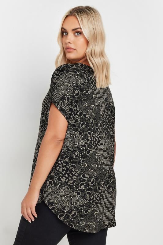 YOURS Plus Size Black Paisley Print Notch Neck Top | Yours Clothing 4