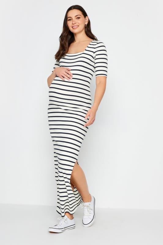 LTS Tall Womens Maternity Ivory White Stripe Maxi Dress | Long Tall Sally 1