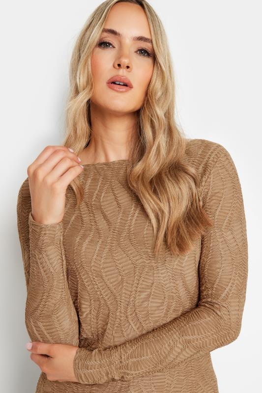 LTS Tall Camel Brown Textured Slash Neck Top | Long Tall Sally 4