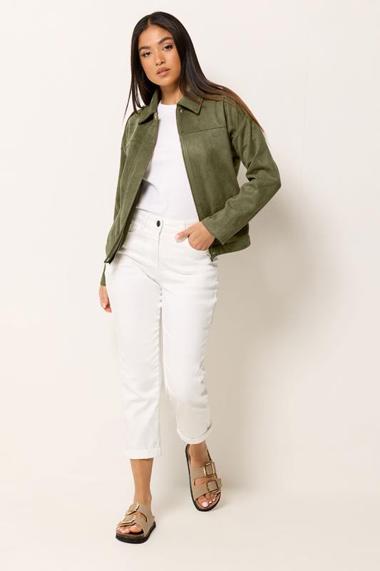 M&Co Petite Khaki Green Faux Suede Bomber Jacket | M&Co 1