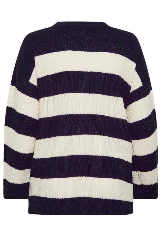 YOURS Plus Size Navy Blue Stripe Ribbed Knit Jumper | Yours Clothing 7
