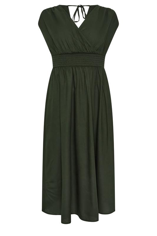 PixieGirl Petite Women's Olive Green Wrap Midi Dress | PixieGirl 5