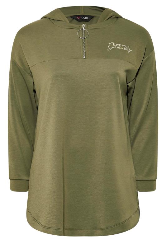 Plus Size Khaki Green 'Live Your Dreams' Zip Detail Hoodie | Yours Clothing 6