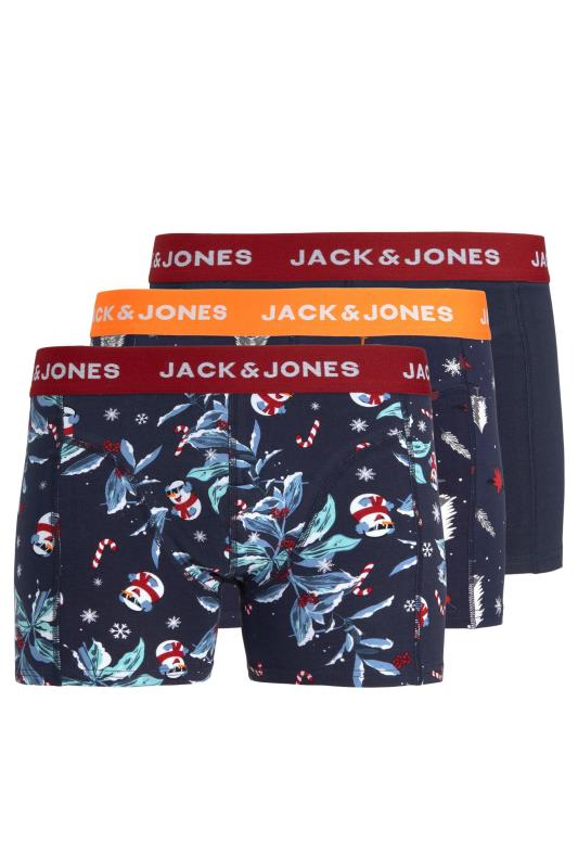  JACK & JONES Big & Tall 3 PACK Navy Blue Snowman Print Boxers