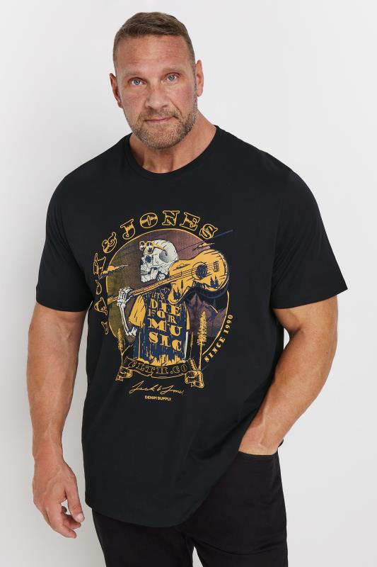 JACK & JONES Big & Tall Black Rock Skull T-Shirt | BadRhino 1