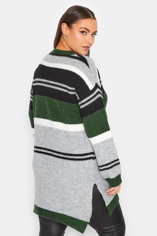 Plus Size Green & Grey Stripe Jumper | Yours Clothing 4