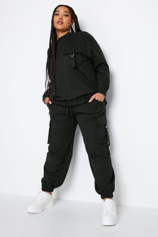 LIMITED COLLECTION Plus Size Black Utility Pocket Sweatshirt | Yours Clothing 2