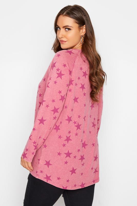 Plus Size Pink Star Print Raglan Top | Yours Clothing 3